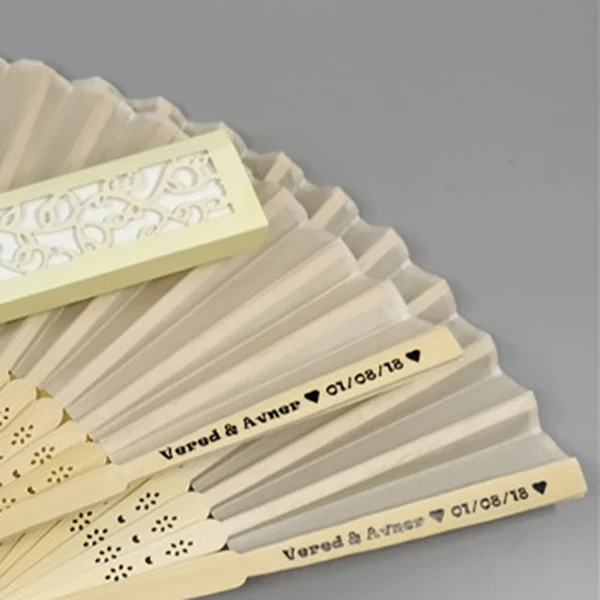  10pcs/lot Personalized 21cm wood Spun Silk Hand Fan Wedding Invitation - 33023200395