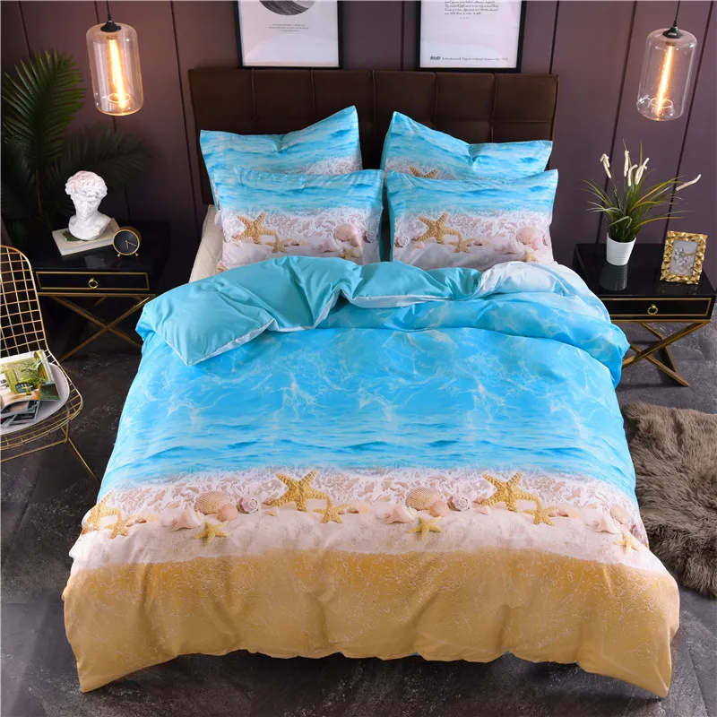 

Beach Starfish Printing Bedding Set Simple Pillowcase Duvet Cover Set 2/3pcs Home Textile (No Sheet No Filling)
