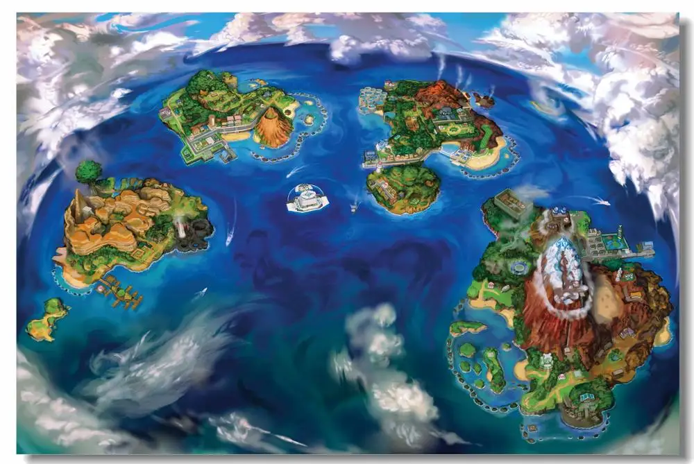 

Custom Printing Wall Mural Pokemon Sun Moon Map Poster Pocket Monster Map Wallpaper Bedroom Wall Stickers Home Decoration #0947#