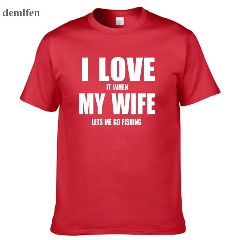 Лидер продаж, модная одежда, повседневная хлопковая забавная футболка с надписью «I Love My Wife Fishinger» для мужчин, футболки с коротким рукавом, топы - Цвет: red