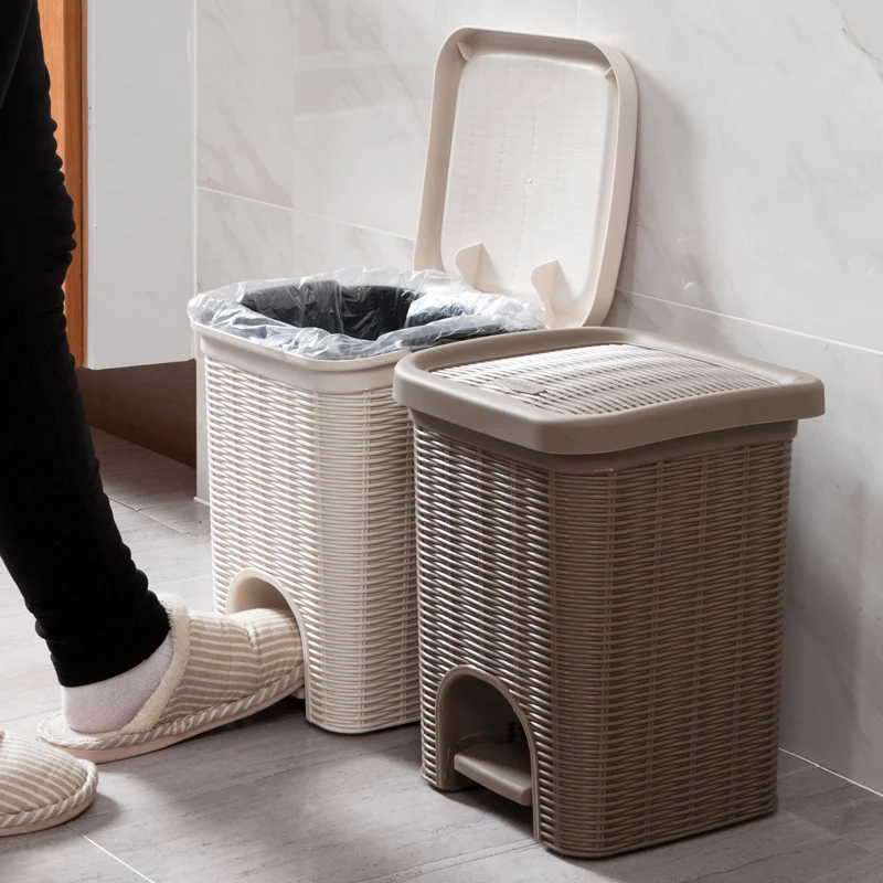 A1 Imitation rattan pedal trash can living room small paper basket