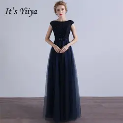 Это YiiYa элегантный Темно-синие o-образным вырезом без рукавов Бисер на шнуровке Вечерние платья трапециевидной формы пол Длина вечернее