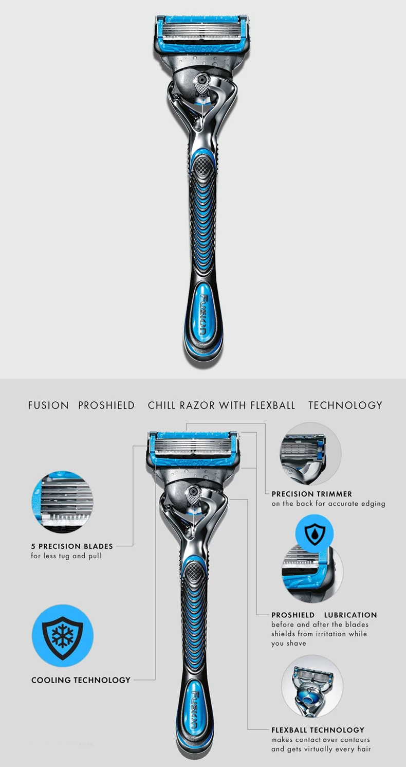 Gillette Fusion Proshield FlexBall chill Shaving Razor blades cooling technology shaver 1 razor handle 1 blade safety Straight Razors-2