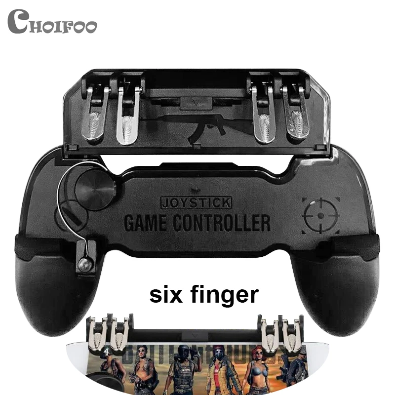 

Six Finger All-in-One Mobile Game Controller Free Fire Key Button Joystick Gamepad L1 R1 Trigger for PUBG Trigger