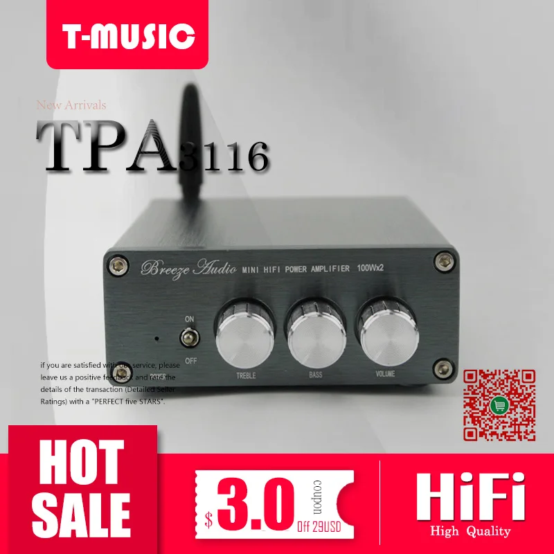 TPA3116 100 Вт + Bluetooth 4 2 цифровой усилитель мощности с DC 12 В/5A источник питания |