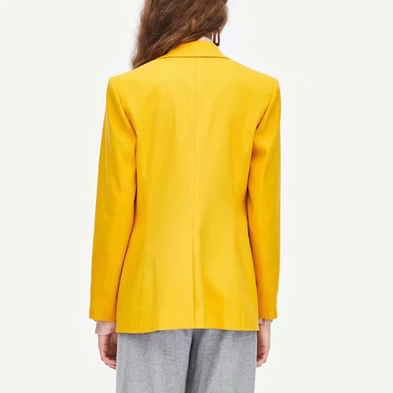 2019 Elegant Office Ladies Blazer Women Single Button Long Sleeve Jackets Coat Female Yellow Blazers Feminino Outerwear Tops