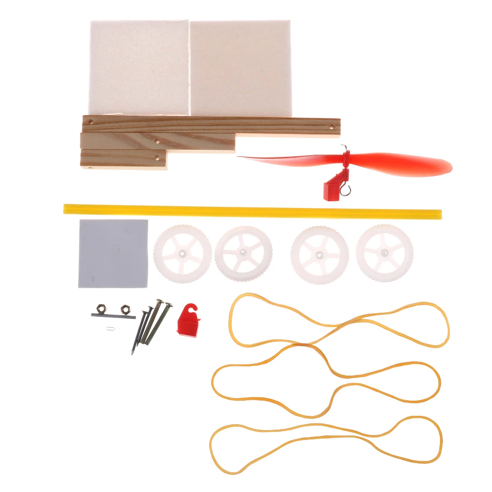 

1 Set Wooden Elastic Powered Wind Car DIY Elastic Dynamic Rubber BandKids Educational Assembled Learning Gifts Toys For Children