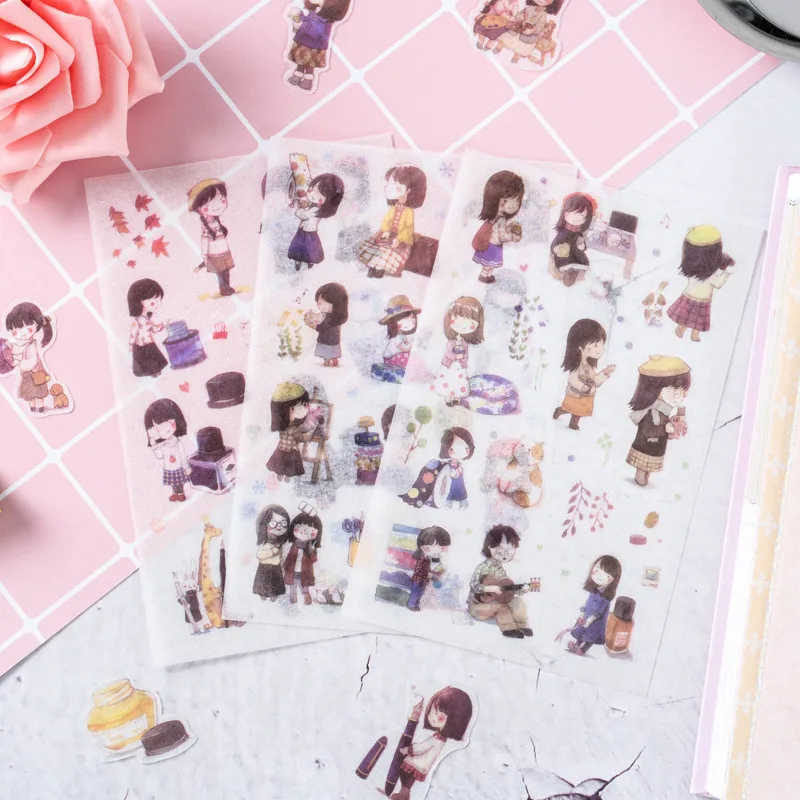 

6sheets/pack cute cartoon girls sticker DIY notebook Card photo album Scrapbooking diary decoration washi stickers