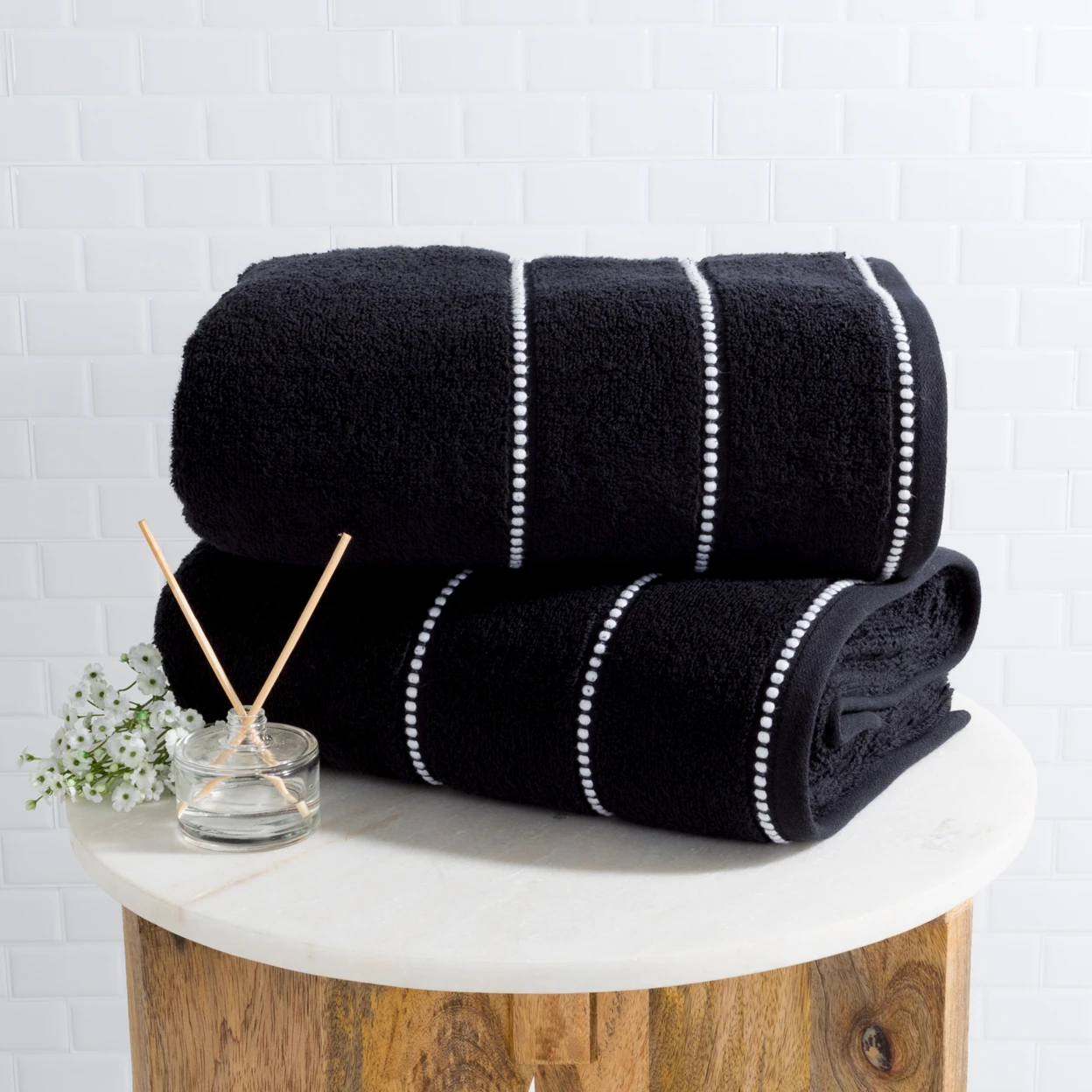 Luxurious Huge 34 x 68 In Cotton Towel Set- 2 Piece Bath Sheet Set Made From 100% Plush Cotton- Quick Dry, Soft and Absorbent Black