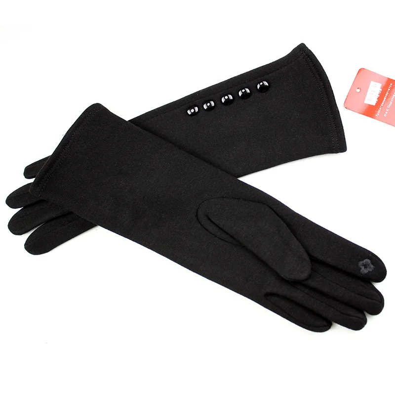 Длинные перчатки женские тянущиеся Хлопковые вязаные перчатки с сенсорным экраном плюс бархатные толстые рукава для сохранения тепла осенью