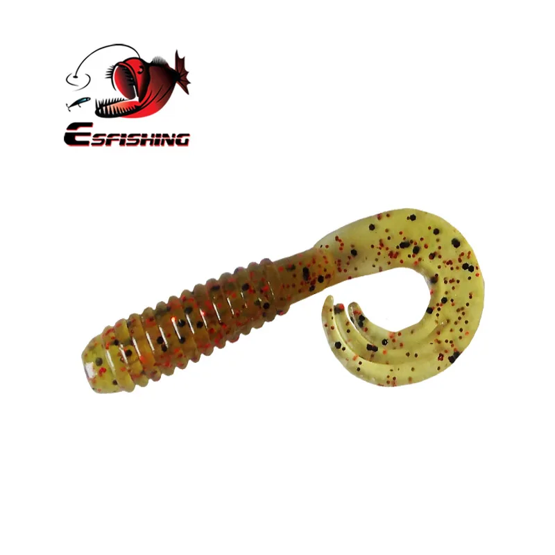 

ESFISHING Lure China Soft Bait Tripple Grub Tail 50mm 10pcs Artificial Bait Iscas Pesca Tackle Fishing Lures Black Bass