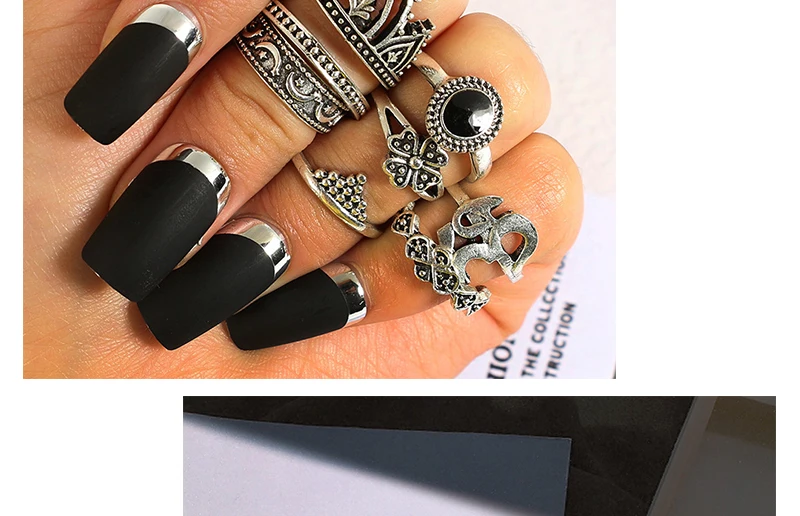 AYAYOO Bohemia Tibetan Black Stone Opal Rings Set For Woman Fashion Bijoux Silver Color Flower Crown Ring Vintage Jewelry (4)