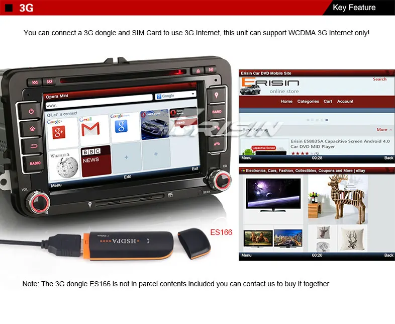 Top Erisin ES7148V 7" Car Stereo DVD Player GPS 3G DAB+ System for VW Jetta Golf Skoda Seat 5