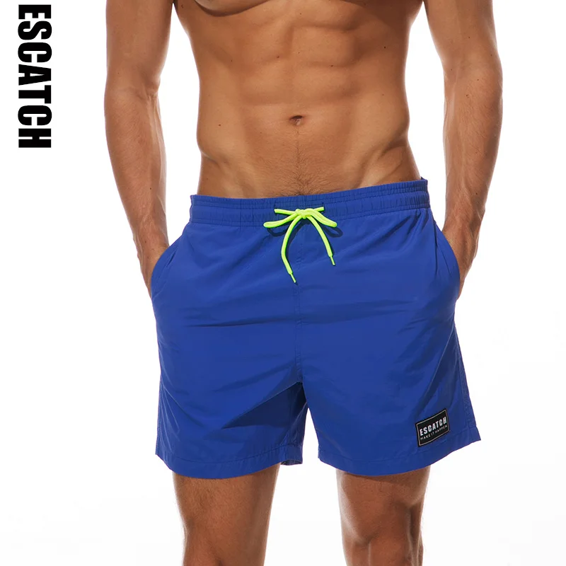ESCATCH M-4XL мужские пляжные шорты быстросохнущие летняя одежда пляжные шорты песчаные однотонные пляжные шорты 10 цветов - Цвет: Синий