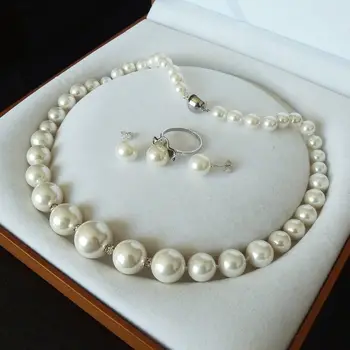 

07678 white shell pearl luxury ring & earring & necklace set