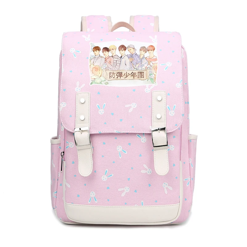 

2018 New Candy Color Kawaii Rabbits Women Backpack BTS Printing Backpack Canvas School Bags for Teenage Girls Women Shoulder Bag