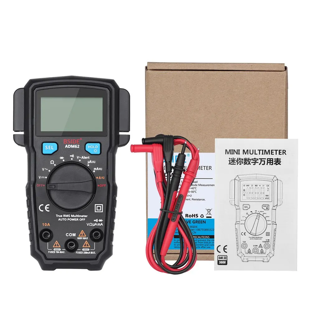 

Digital Multimeter Auto Range DMM TRMS Dual Slot Mini BSIDE ADM62 Automotive Meter Voltage Current Resistance Diode Tester