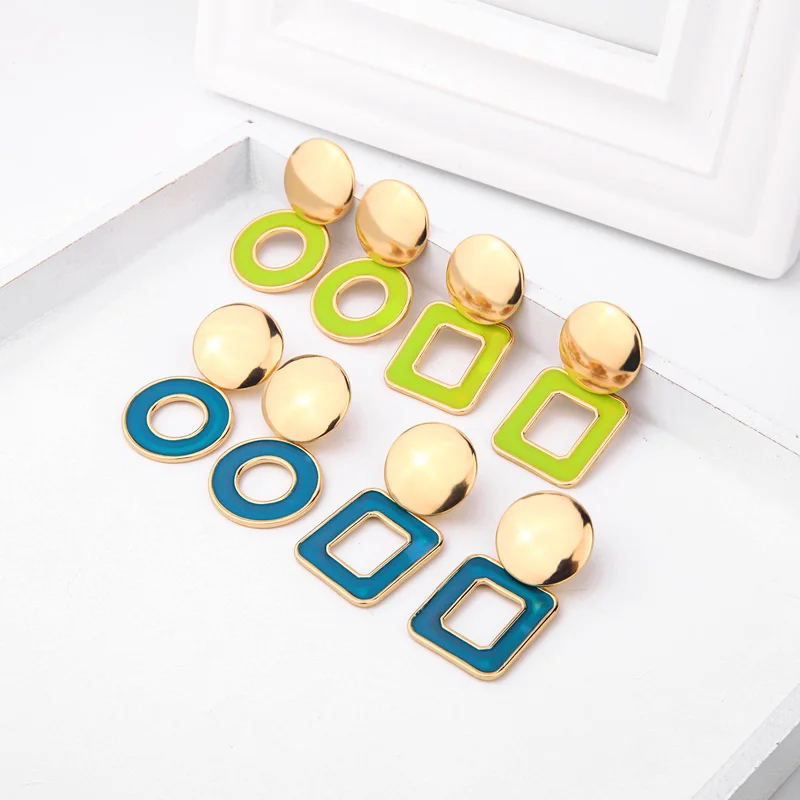 

KISS ME Geometric Round Square Colorful Enamel Drop Earrings For Women Alloy Dangle Earrings 2019 New Fashion Jewelry Accessory