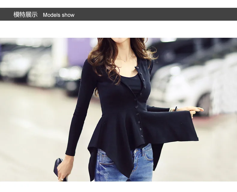 Vetement Femme, футболки, Хлопковая женская одежда, Асимметричная футболка с пуговицами, Повседневная футболка с длинным рукавом, женские корейские Топы