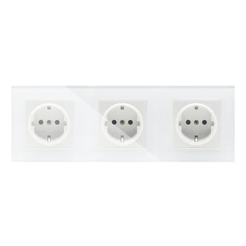 

New EU Standard Power Socket, 3 Gang White Crystal Glass Outlet Panel, Multi-function Triple Wall Power Outlet Without Plug