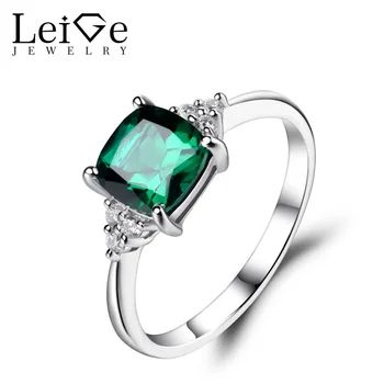 

Leige Jewelry Emerald Engagement Rings for Women Sterling Silver 925 Fine Jewelry Green Gemstone Ring Cushion Cut