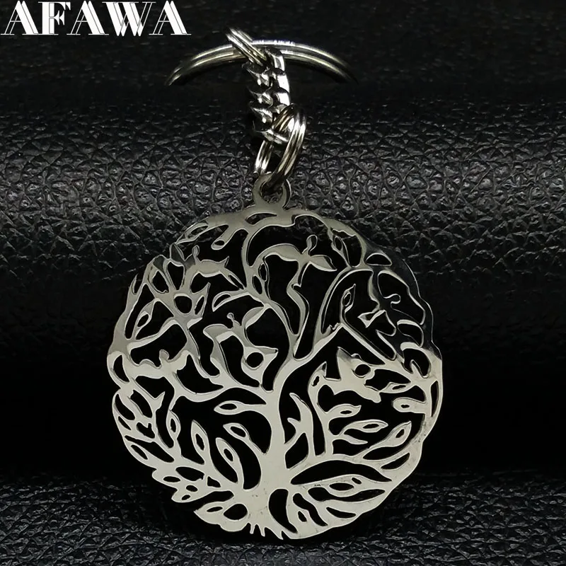 

2019 Fashion Tree of Life Stainless Steel Keychains for Women Silver Color Key Chain Jewelry arbre de vie porte clef K77370B