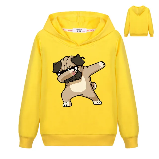 Dabbing Animals Sweatshirt Emoji Dog Printed Kids Tops For Boys Girls Pullover Enjoy Pugs Hoodies Hip Hop Basic Coat 2019 Spring