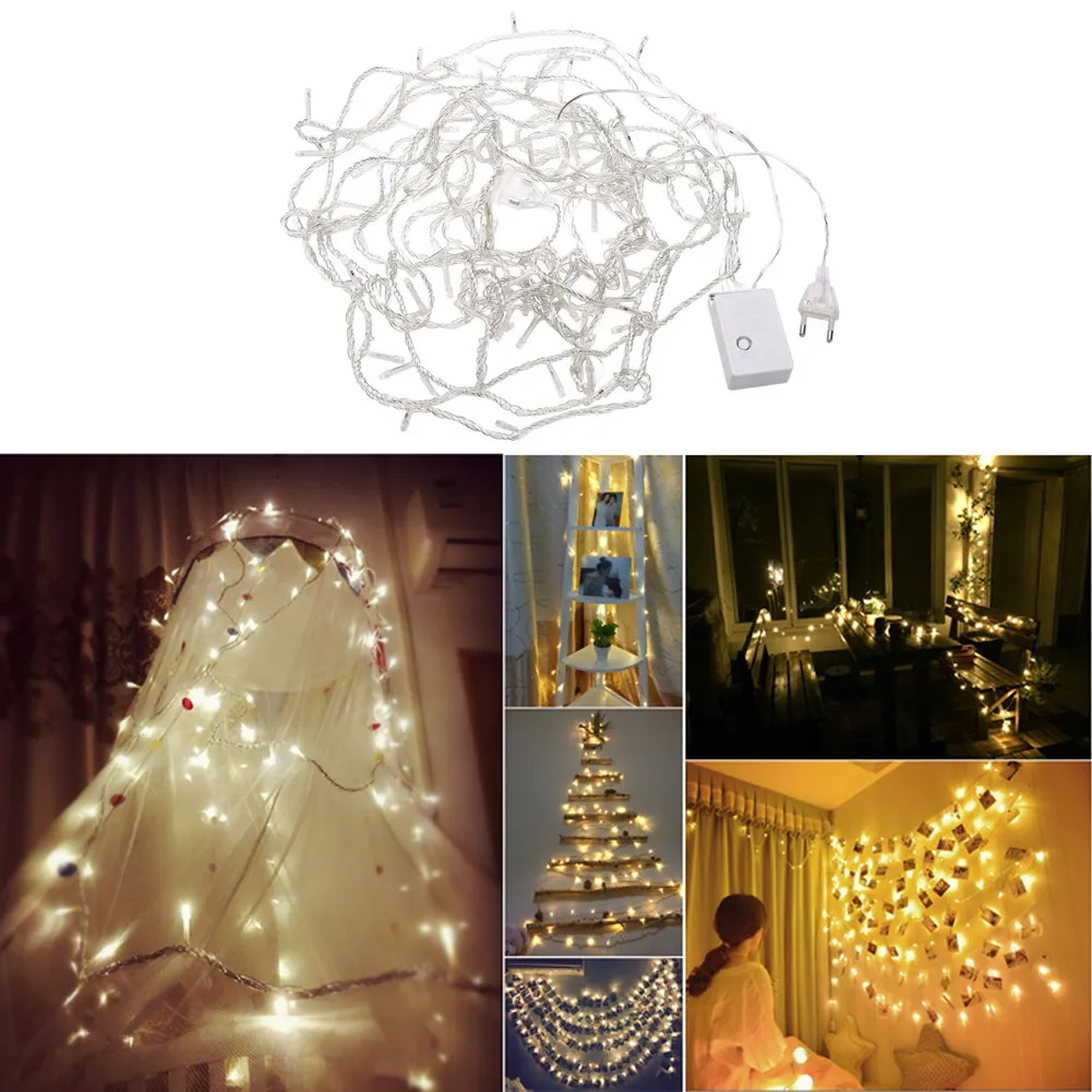 

10m 8 Modes 100 Led Light String Warm White Lighting Strings Waterproof String Lights Chain for Wedding Christmas Party Decor