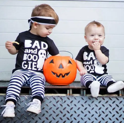 Halloween Baby Costumes Newborn Infant Baby Boys Girls Long Sleeve Boo T-shirt Stripes Pants Leggings Festival Outfits