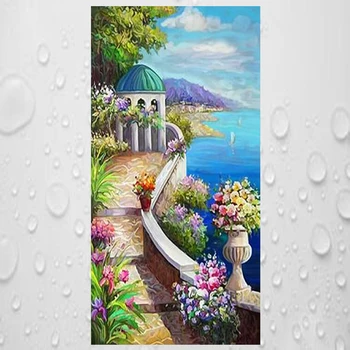 

NaiYue Diamond painting DIY kit kid toy tower seaside scene red umbrella baby room living room home hotel office shop deco