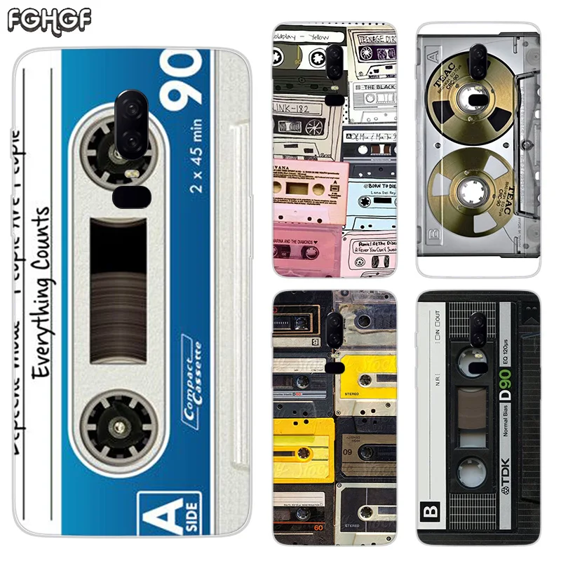 Luxury Soft TPU Silicone Phone Back Case For OnePlus 5 5T 6T 6 Frosted Fundas Printed Cover Vintage Tape Camera Gameboy |