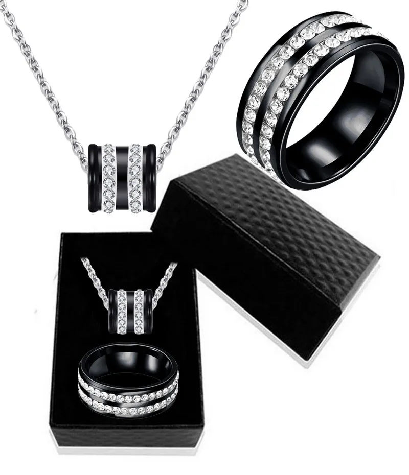 Трендовое двойное дренажное сверло из нержавеющей стали, трехцветное ожерелье, кольцо, ювелирные наборы для женщин,, подарочная коробка