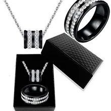 Трендовое двойное дренажное сверло из нержавеющей стали, трехцветное ожерелье, кольцо, ювелирные наборы для женщин,, подарочная коробка