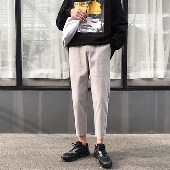 

2019 Spring New Han Fan Student Youth Japanese Harajuku Wild Simple Cotton Pocket Nine Points Fall Casual Trousers