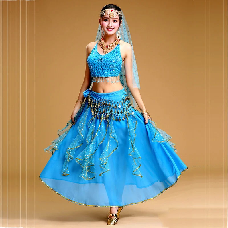 High Quality Belly Dance Costume For Ladies Rose Red Yellow Tops+Skirt