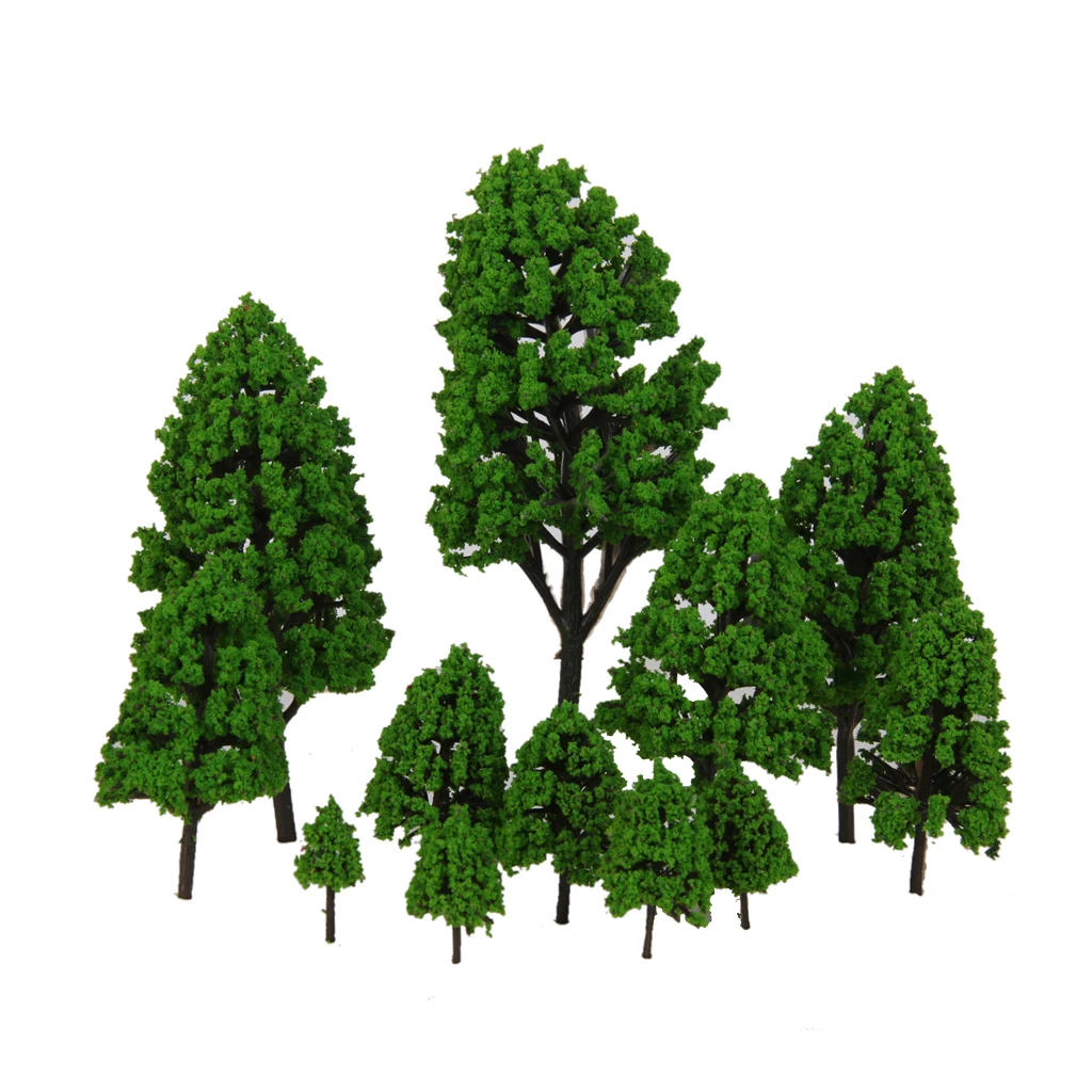12PCS Poplar Trees Model Light Green Leaves 2.5-16cm 1:500-1:50