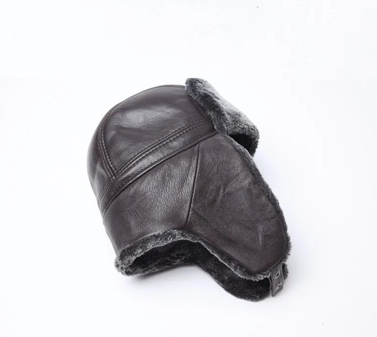 white camo bomber hat RY0202 Winter Genuine Leather Faux Fur Bomber Hat For Man Male Cold Outdoor Ear-cap Warm Ride Motocycling Russian Caps leather bomber hats