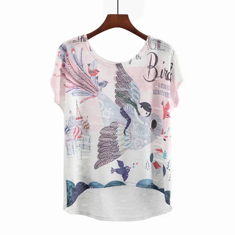 RAISEVERN Summer Unicorn T-shirt Women Asymmetric Tshirt Short Sleeve Casual Top Fashion Sika Deer&Birds Cartoon Print Tee shirt RAISEVERN Summer Unicorn T-shirt Women Asymmetric Tshirt Short Sleeve Casual Top Fashion Sika Deer&Birds Cartoon Print Tee shirt