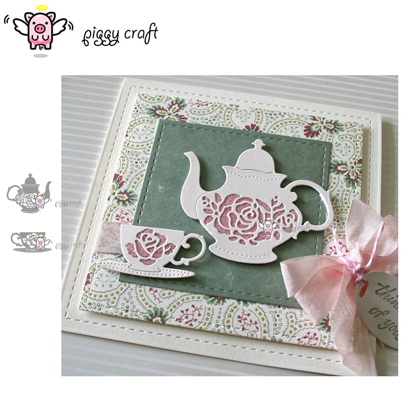 

Piggy Craft metal cutting dies cut die mold Flower Teacup teapot Scrapbook paper craft knife mould blade punch stencils dies