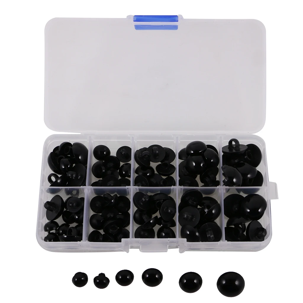 100 Pieces Plastic Black Half Ball Mushroom Shank Buttons Sewing Buttons DIY Bear Animal Toys Eyes Kids Craft
