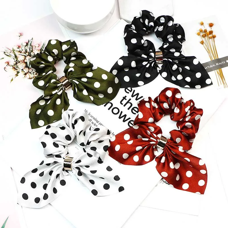 

Candygirl Elastic Dot Scrunchie Girls Women Bunny Ear Hair Bows Plaid Hair Ties Hair Accessoires Ponytail Holder Bands
