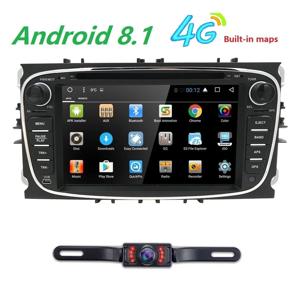 Perfect Hizpo 1G+16G Android 8.1 car dvd Navigation for focus ford mondeo ford kuga ford S-MAX C-MAX car radio GPS 1024*600 bluetooth 4G 3