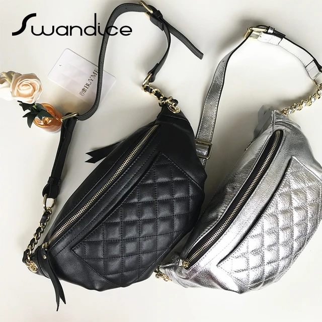 100 Real Genuine Leather Fanny Pack Chest Waist Bum Belt Bags Rhomboid