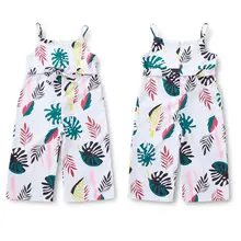 Летняя одежда для маленьких девочек; комбинезон принцессы без рукавов с принтом листьев и бантом; комбинезон с расклешенными штанинами; детская одежда; Новинка