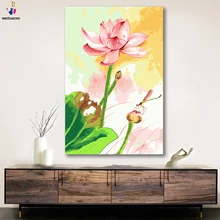 DIY картинки для раскраски по номерам с цветами лотоса и стрекозы картина для рисования по номерам в рамке дома