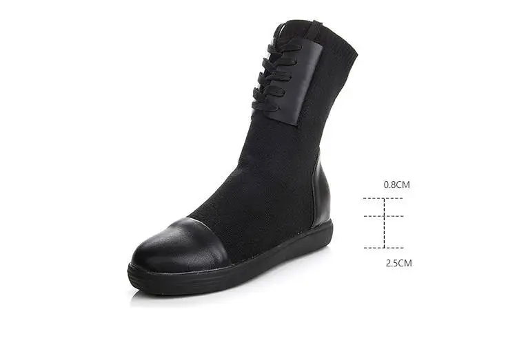 2018 Autumn And Winter Boots Women's Leather Increased Thick Bottom Elastic Boots Med-HeelFashion Winter Ankle Boots WomenM8D156 (9)