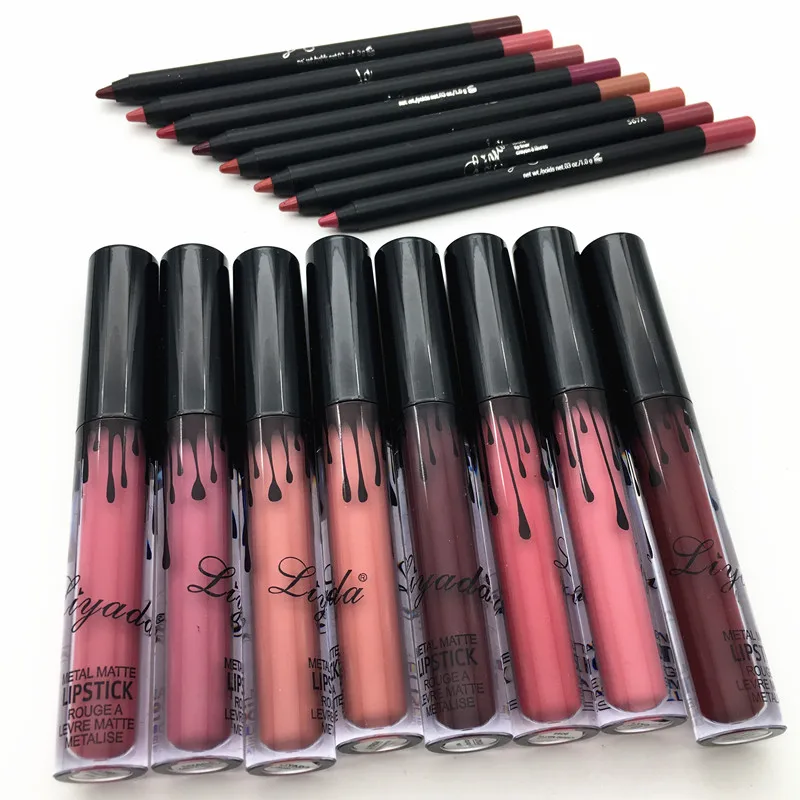 New brand Lip Cosmetics Kit Lip Gloss liner Fashion Matte Liquid