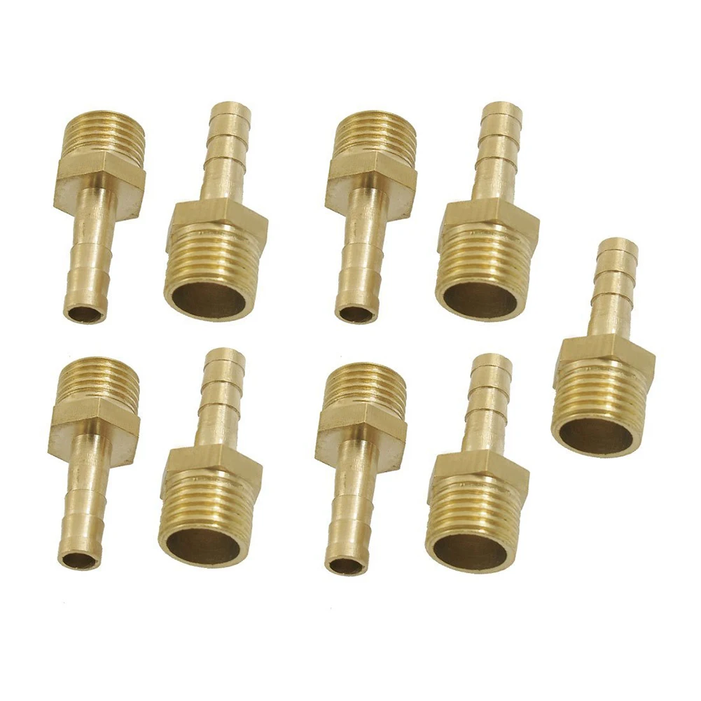 9 Pcs Brass 6mm Fuel Gas Hose Barb 1/4 inch Male Thread Coupling Fitting Gold Male Hose Barb To