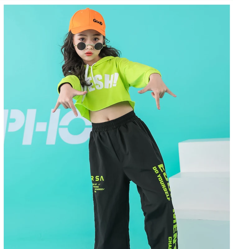 Toddler summer girls sets hip hop hoodie kids  dance costumes jazz summer baby girls clothing set children's clothing 160 140 (1)