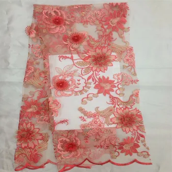 

High Quality Red African 3D Flower Lace Fabric Net French Tulle Lace Fabric 2018 New Design For Women Dresses 5 Yards H563-1